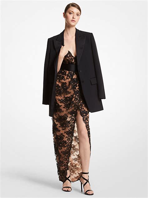 michael kors collection paillette gown|Paillette Embroidered Chantilly Lace Slip Gown .